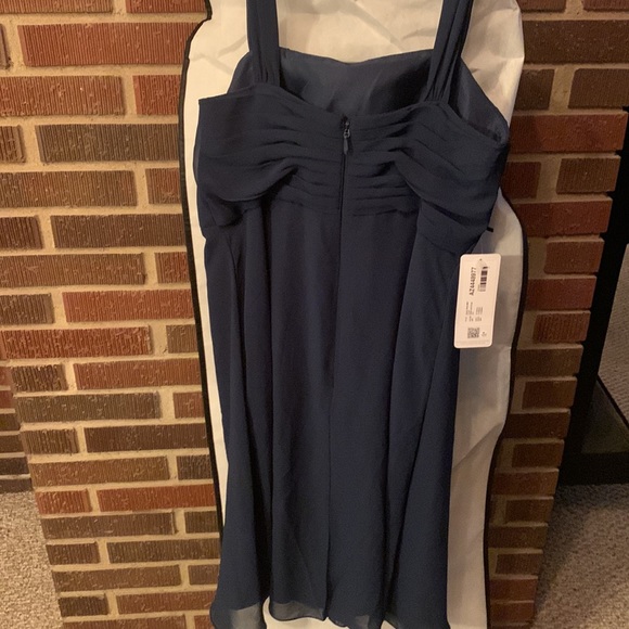 NWT Azazie Sz A10 Navy Dress W Sheer Jacket- Jeweled Pin and Zipper Garment Bag - Picture 11 of 14